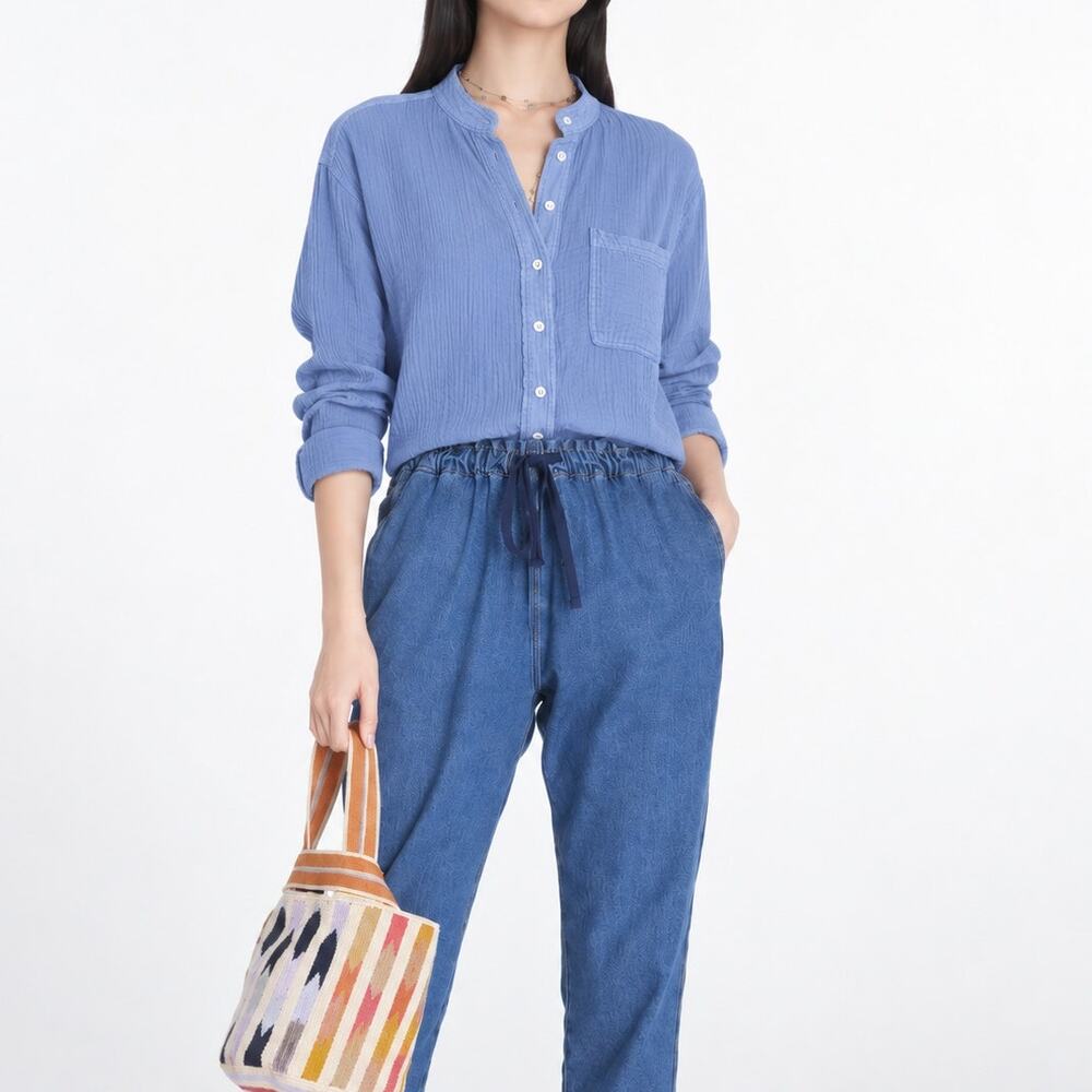 XIRENA Finley Cotton Muslin Button Down Shirt Periwinkle XS